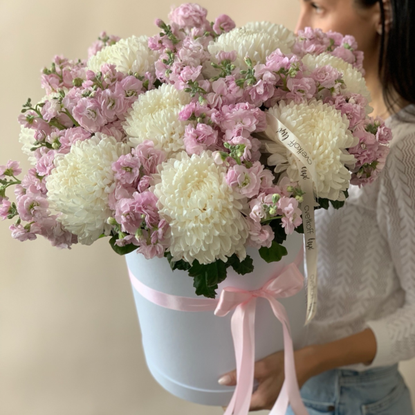 Дуобукет "Облачные мечты" в шляпной коробке